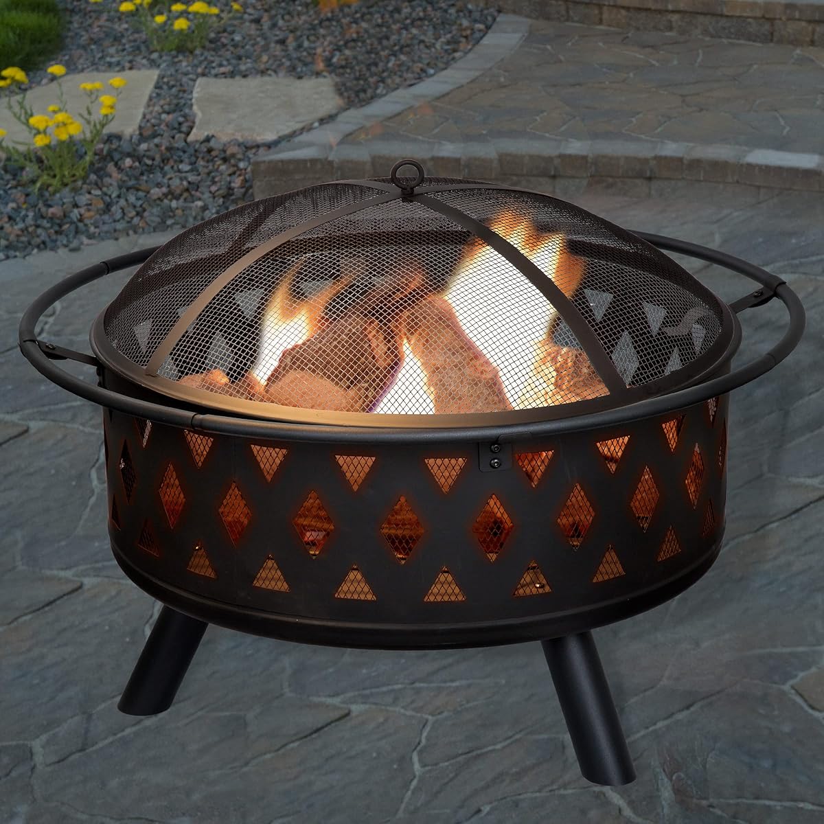 Amazon.com : Fire Pit - 32-Inch Outdoor Wood Burning Firepit with Screen, Poker, and Cover - Outdoor Fire Pits for Backyard, Deck, or Patio by Pure Garden (Black)