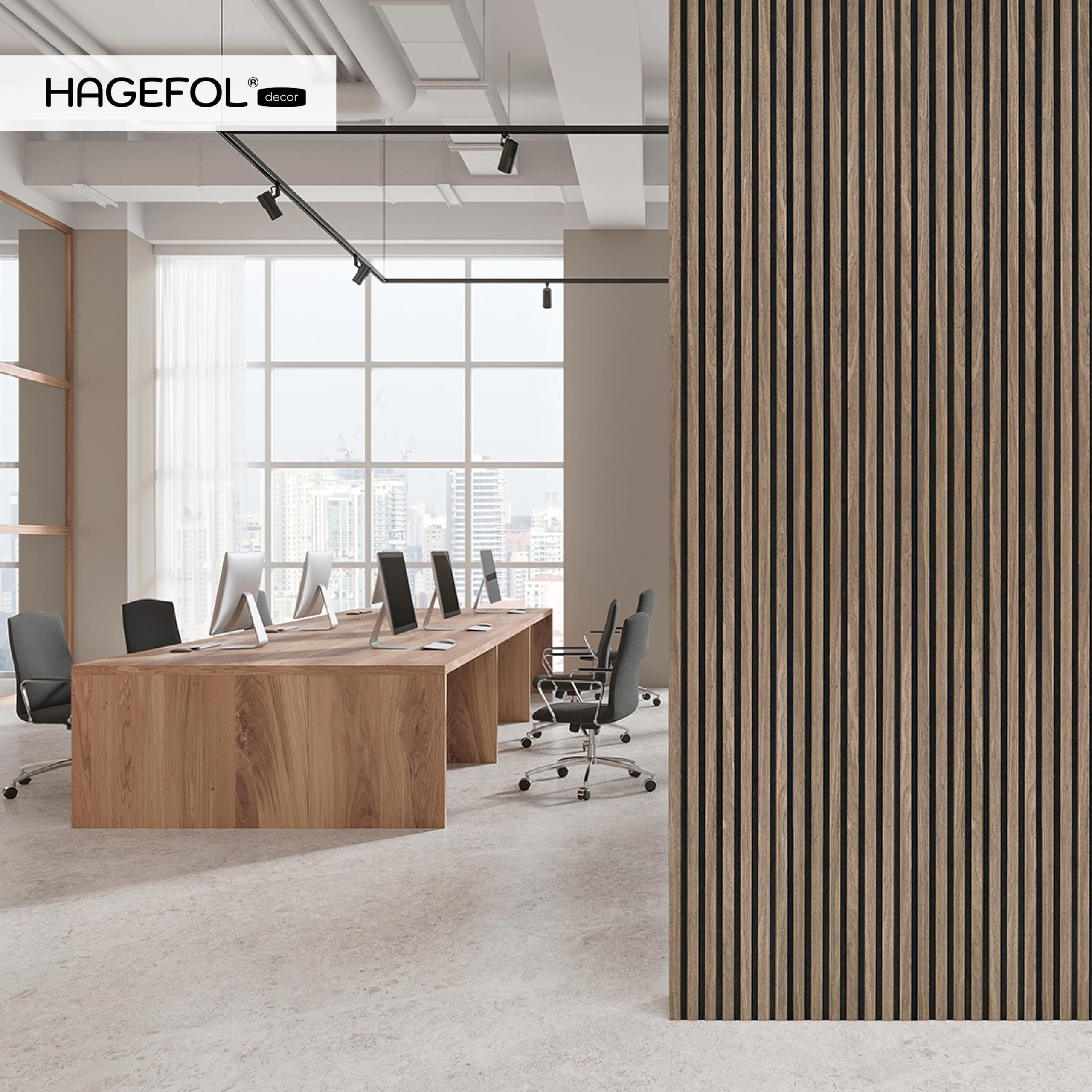 HAGEFOL® Akustikpaneele selbstklebend 240x56 cm, Farbe: Walnuss, Wandpaneele Holz Optik Wanddeko, 3D Lamellenwand Schallschutzplatte aus Holzfurnier auf Akustik Filz (2 Stück, 240x28cm im Paket)