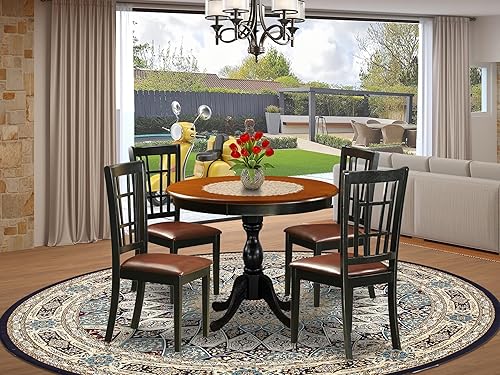 Miniatura 2 de East West Furniture AMNI5-BCH-LC - Juego de mesa de comedor de 5 piezas para 4 personas, incluye una mesa de cocina redonda con pedestal y 4 sillas