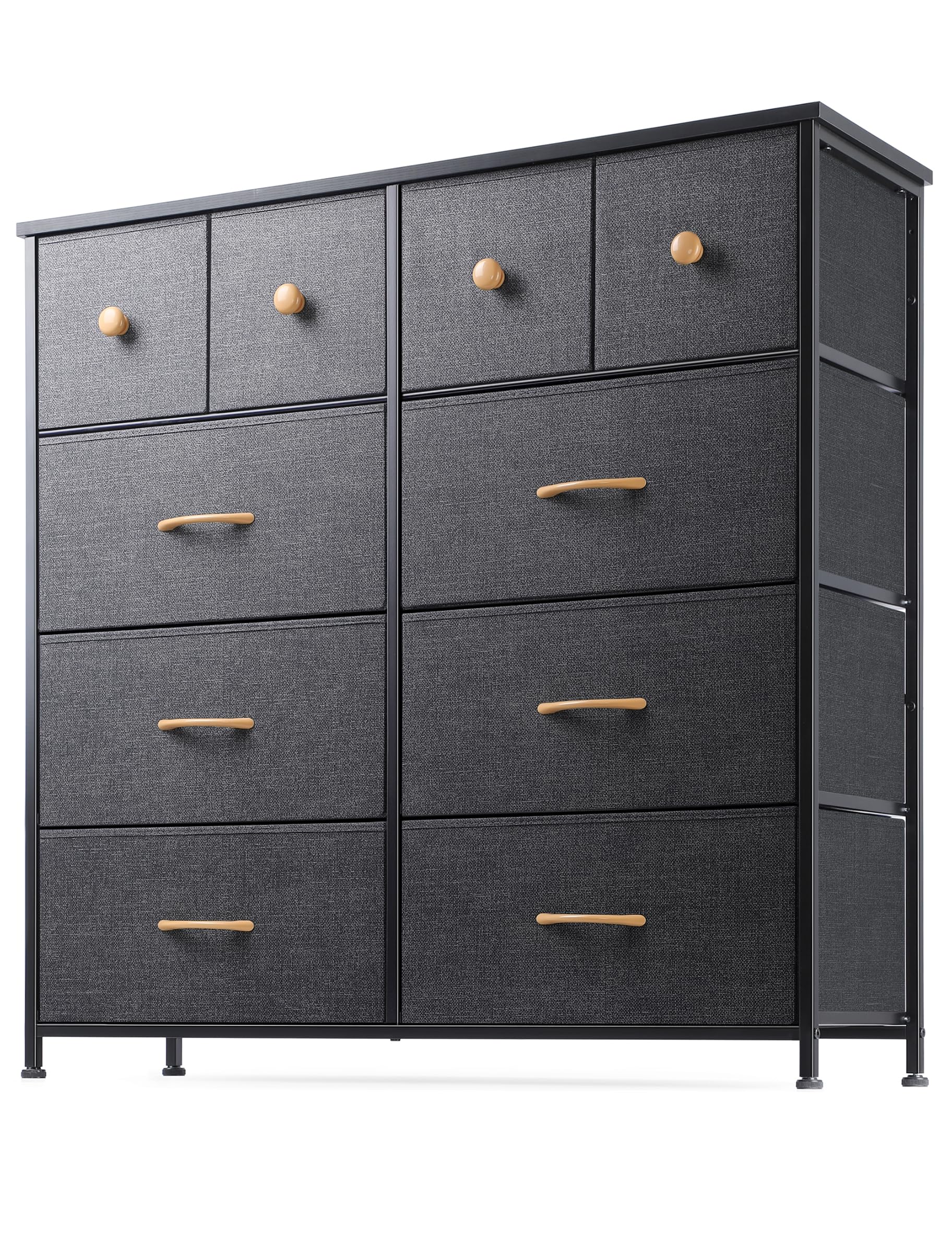 Nicehill Chest of Drawers with 10 Drawers, Chests of Drawers for Bedroom, Closet, Clothes, Nursery, Fabric Dresser with Storage Drawers, Dark Grey