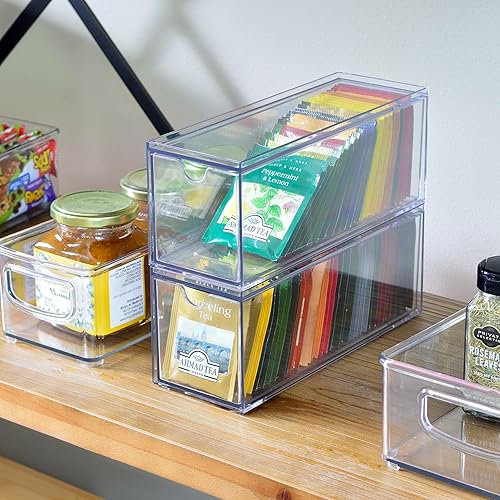 Miniatura 4 de Youngever Organizador de almacenamiento apilable de plástico con 3 cajones, organizador de paquetes de té de plástico, soporte apilable para bolsas
