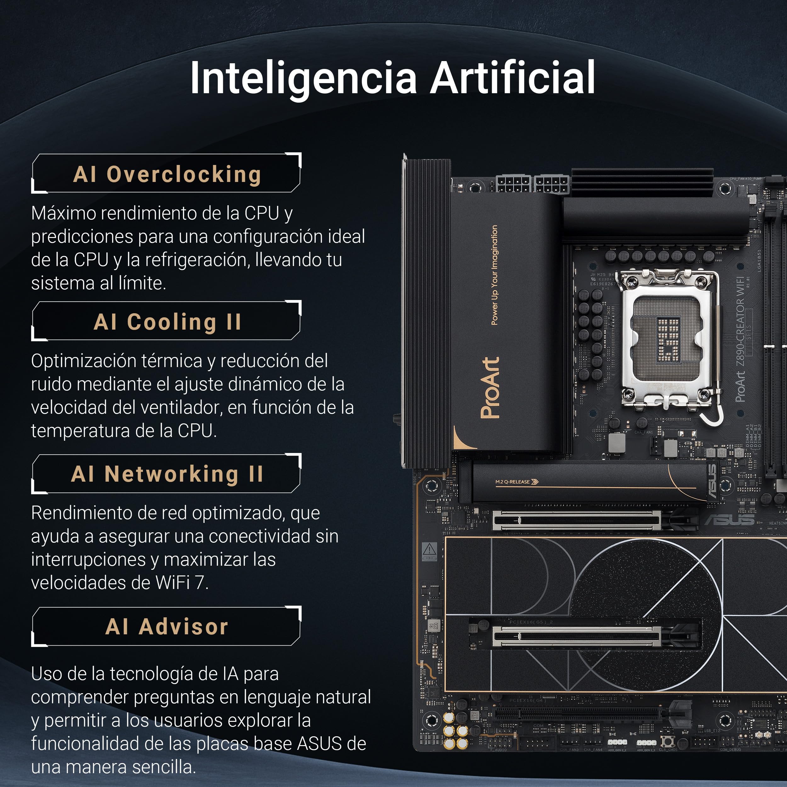 ASUS ProArt Z890-Creator WiFi - Placa Base ATX, 16+2+1+2 etapas de Potencia, PCIe 5.0 Compatible con GPU de última generación, Dos Thunderbolt 5 Tipo-C, LAN de 10 GB y 2,5 GB, WiFi 7, 5 Ranuras M.2