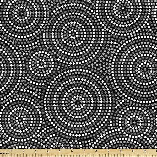 Ambesonne Tela blanca y negra de The Yard, círculos punteados concéntricos inspirados en el arte aborginial australiano, tela decorativa para