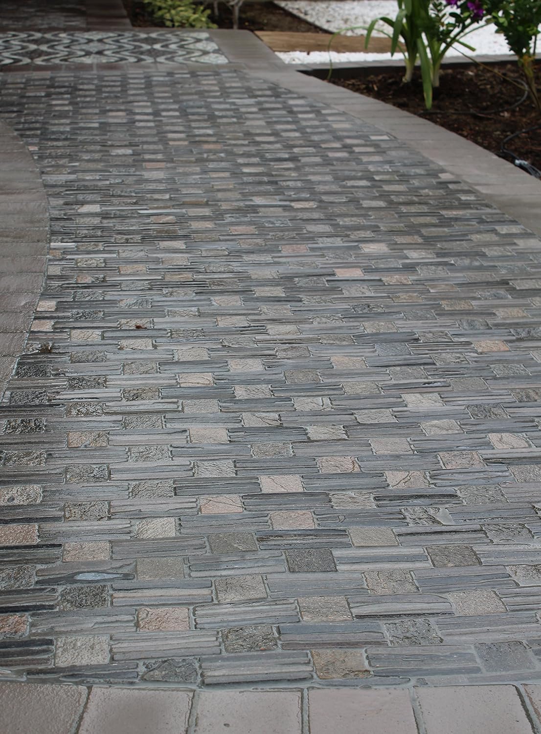 LS019-G-sample Landscape Wonder Green Quartzite Basketweave Interlocked Mosaic Tile Sheet, Sample, Mixed Greys