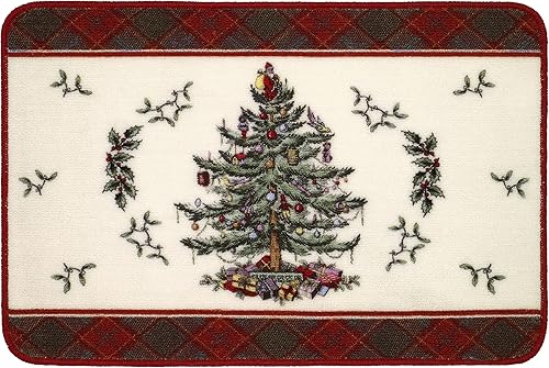 Spode - Alfombra de baño, alfombra de baño de algodón, decoración de baño navideño, colección de tartán de árbol de Navidad
