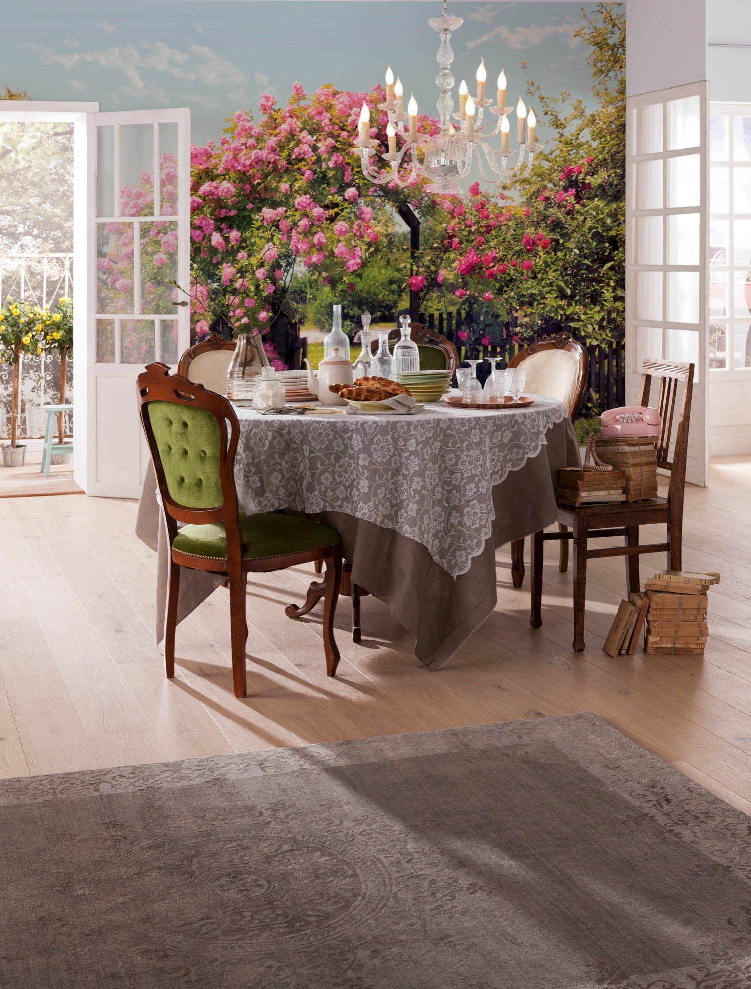 Komar Tapete Piccadilly – Vintage Blumen & Rosen Design, 368x254 Cm, Fototapete Zum Selbstkleben