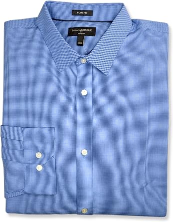 Banana Republic Mens 801207 Slim Fit Wrinkle Resistant Untucked Button Down Shirt Mixed, XX-Large Tall, Blue Houndstooth