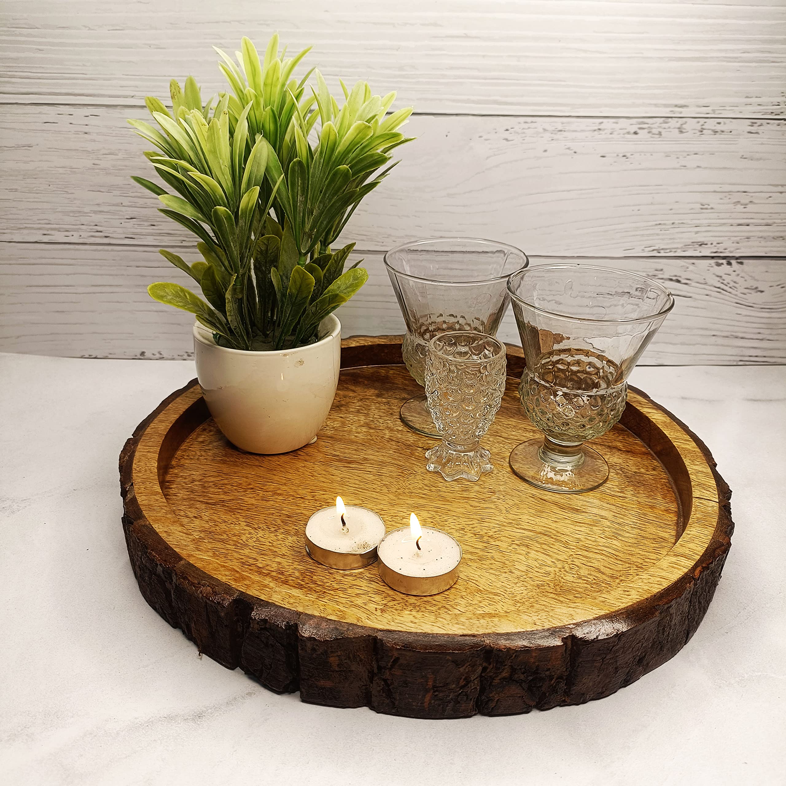 Wooded Home Wooden Bark/Log Platter Serving Platter for Snack, Cake, Pastries, Server Tray for Home and Kitchen Decor (Round 10")