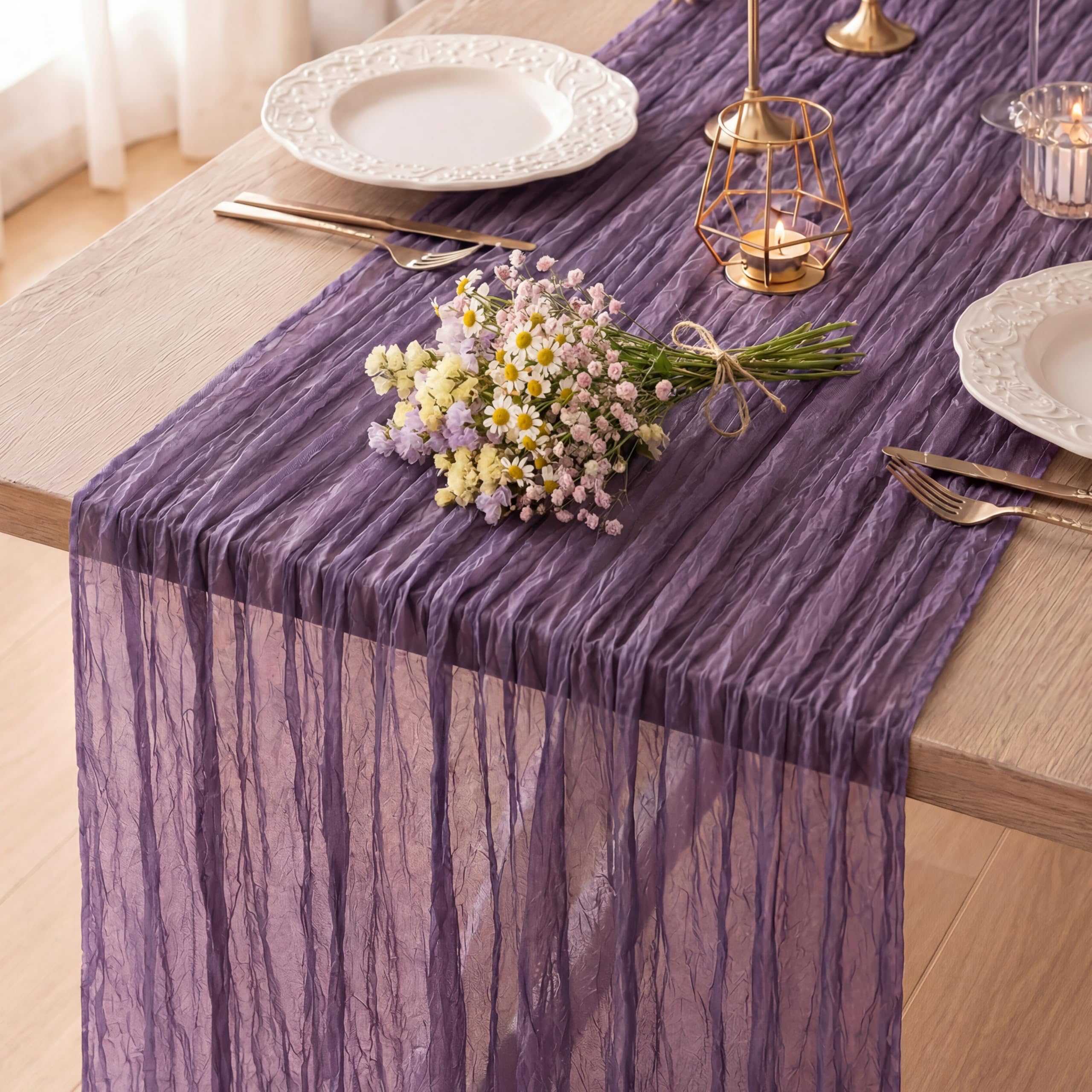 Photo 1 of 12 Pack Dusty Purple Cheesecloth Table Runner 120 Inch 10FT Cheese Cloth Runners for Birthday Party, Banquet, Theme Party, Wedding Decoration