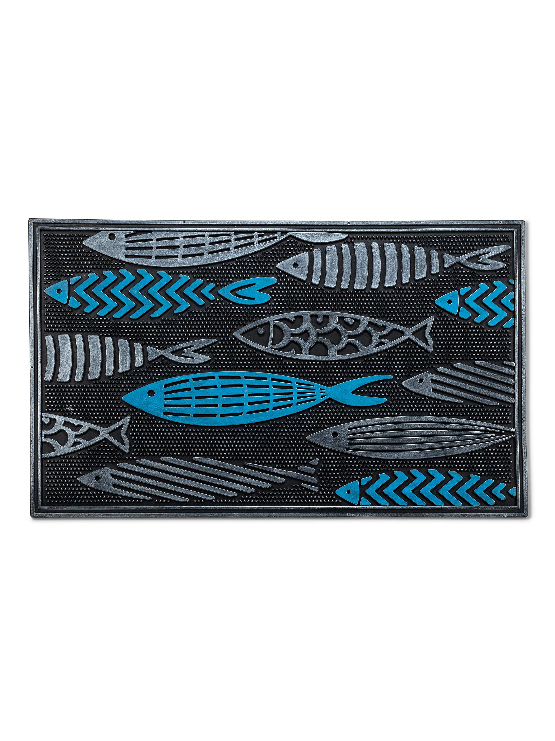 Abbott Collection 35-RUBBER-6316 Fish School Doormat-Blk/Blue-18x30 L