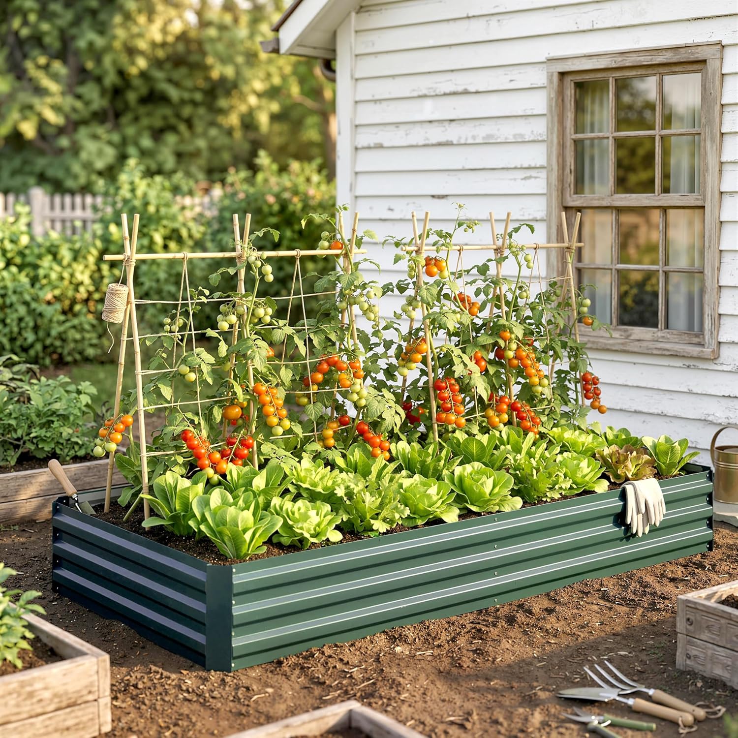 Outsunny Galvanized Raised Garden Bed, 8' x 3' x 1' Metal Planter Box, for Growing Vegetables, Flowers, Herbs, Succulents, Green