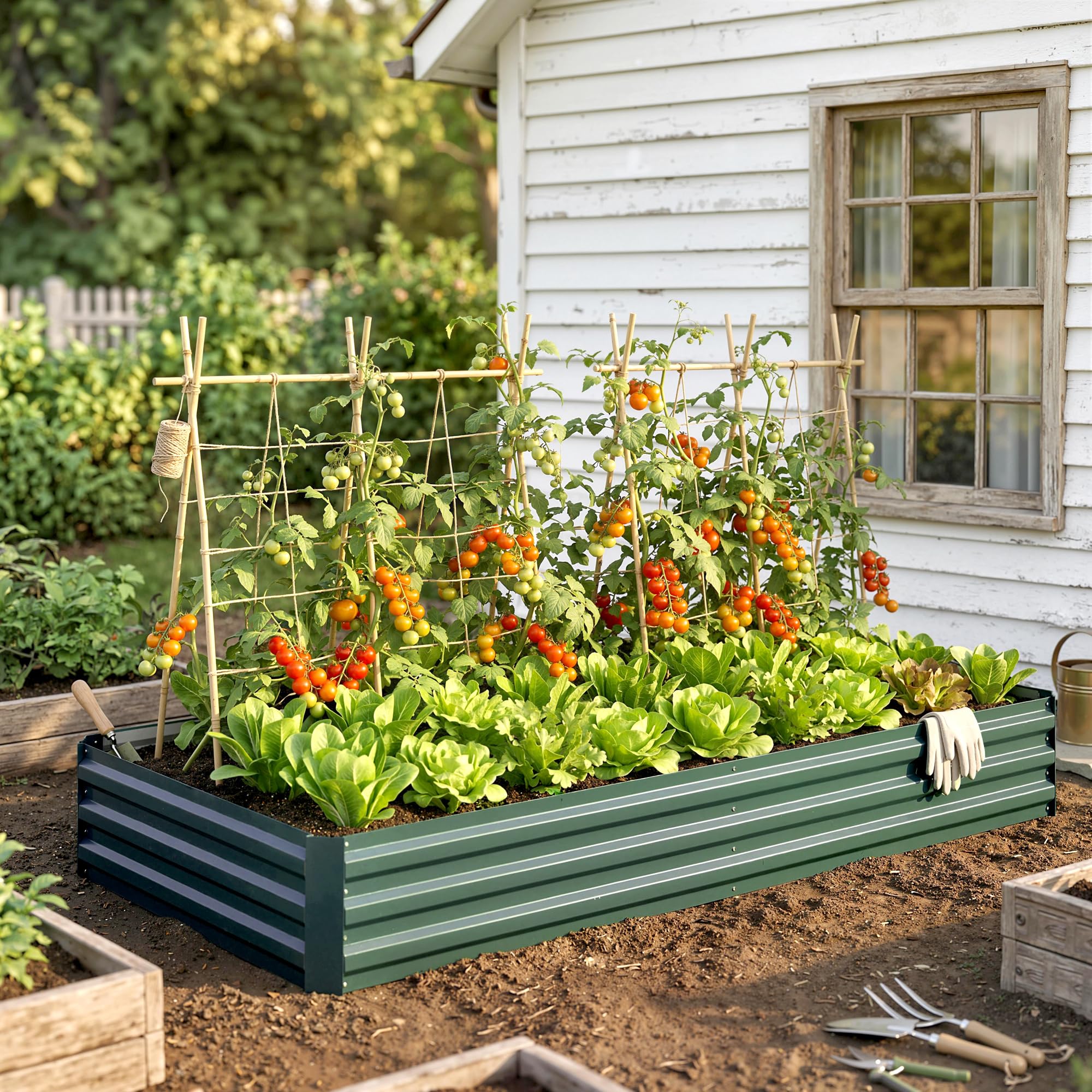 Outsunny Letto per Orto Rialzato da Esterno 628L, Fioriera da Balcone in Acciaio Galvanizzato con Fondo Aperto, per Piante, Fiori e Verdure, 241x90.5x30cm, Verde