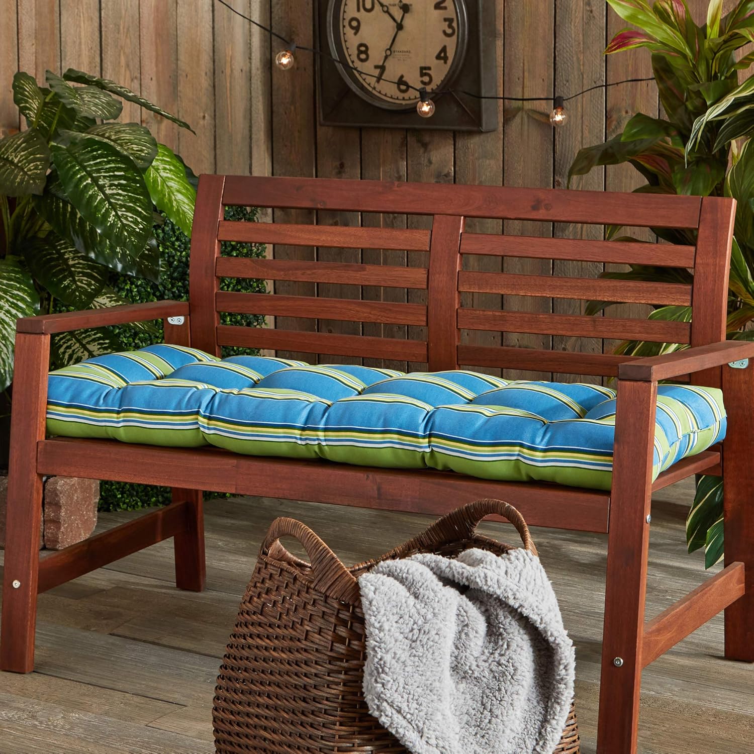 south pine porch outdoor 51x18-inch bench cushion, cayman stripe