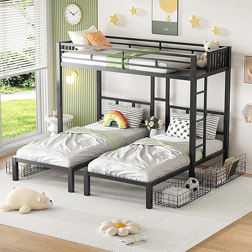 Vista 9 de Cama litera individual sobre individual con 2 cajones de almacenamiento y USB, LED para dormitorio, sala de estar, dormitorio, estructura de cama