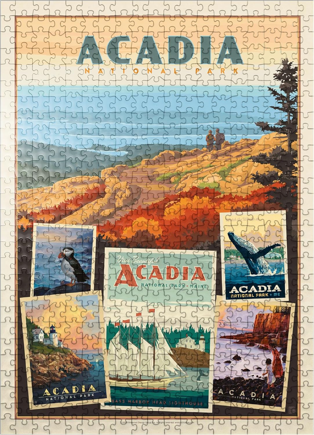 MyPuzzle Acadia National Park: Collage Print, Vintage Poster - Premium 100 Piece Jigsaw Puzzle for Adults