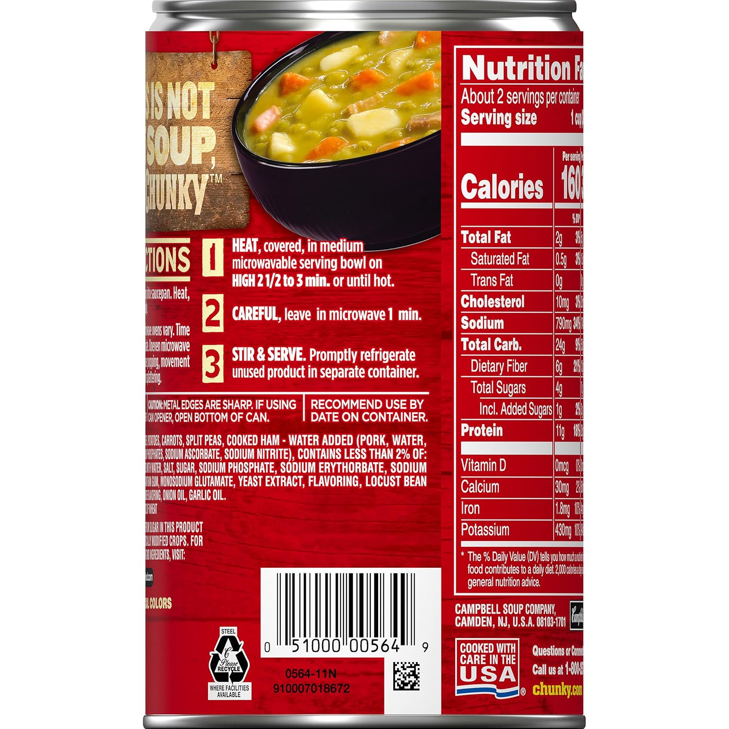 Campbell's Chunky Split Pea & Ham with Natural Smoke Flavor Soup, 19 oz. Can (Pack of 12)