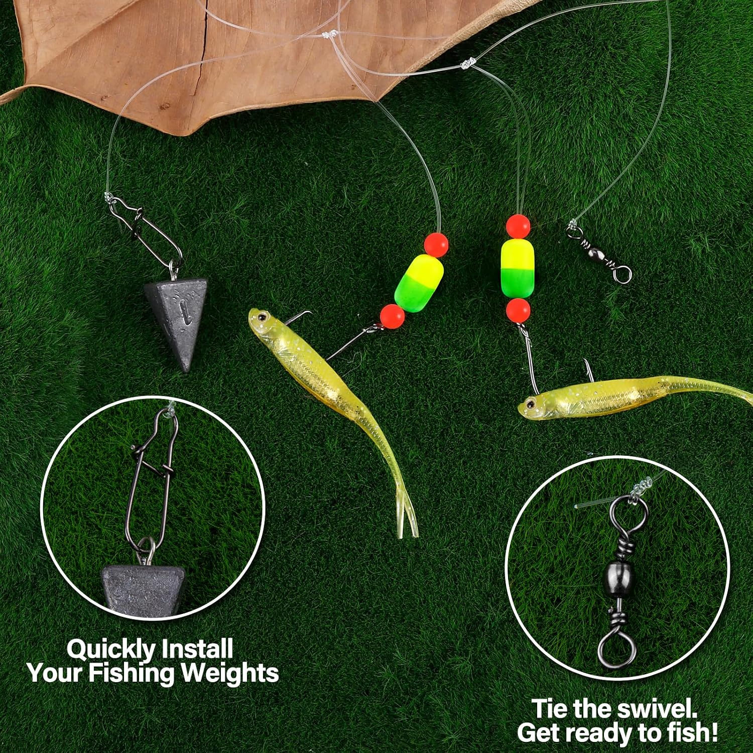 Alwonder Pompano Rigs, 5 Pack, #2/0 Circle Hook, Green and Yellow, photo 5 of 7
