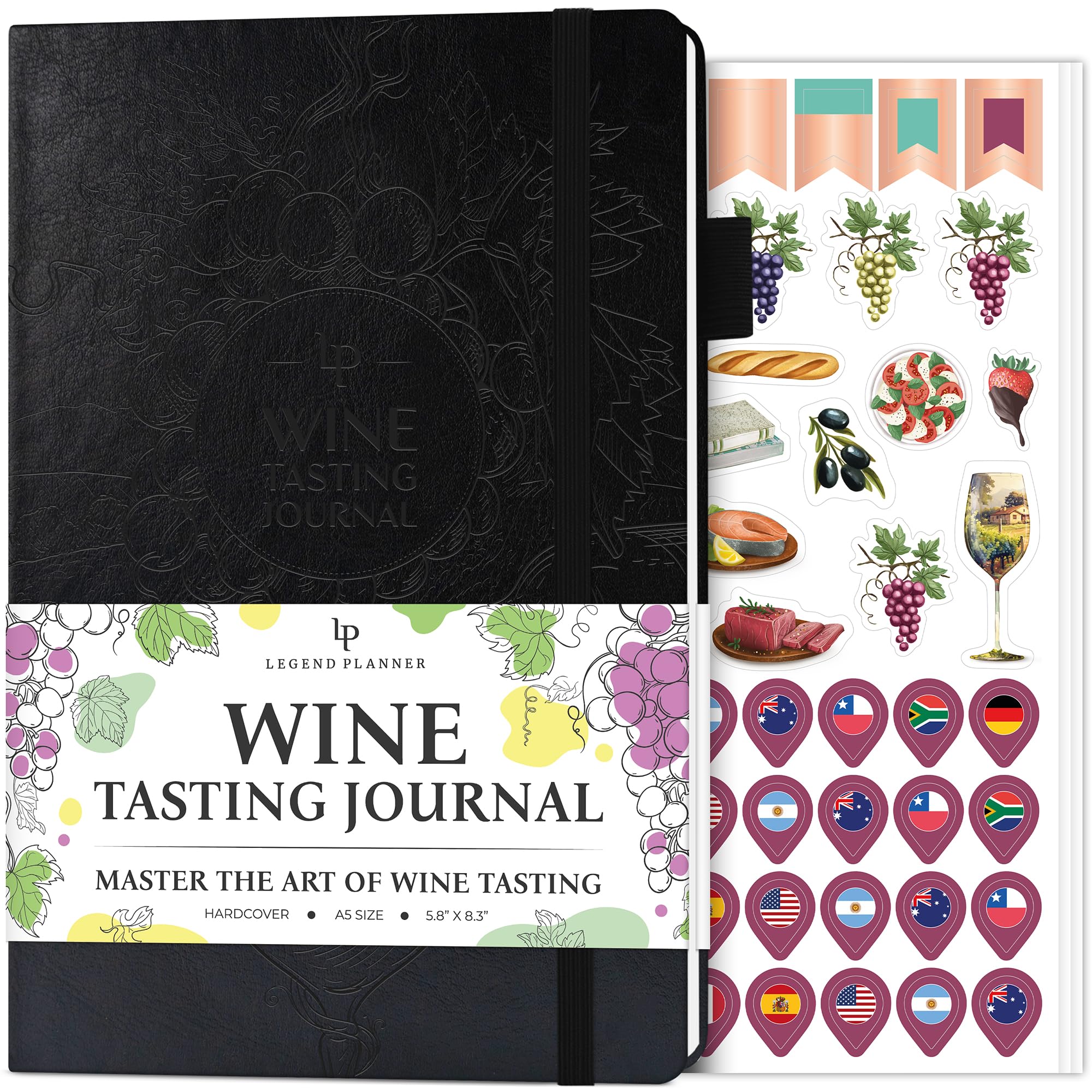 Legend Wine Tasting Journal – Wine Guide & Diary – Unique Accessories & Gifts for Wine Lovers, Women & Men, Eco Leather Notebook (Black)