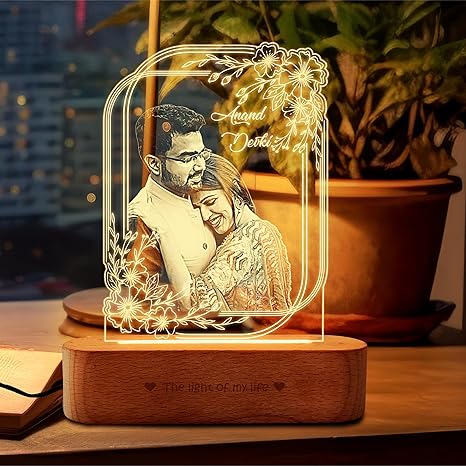 ZOCI VOCI Personalized Valentine Gift for Couple - LED Photo Frame | Customized Anniversary Gift for Wife & Husband | Photo Engraved Lamp (Precious Love, Warm Light)