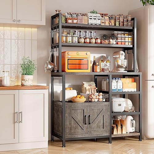 Miniatura 2 de EnHomee Estantes para panaderos de 6 niveles para cocinas con almacenamiento, soporte para microondas con armario de almacenamiento, barra de café