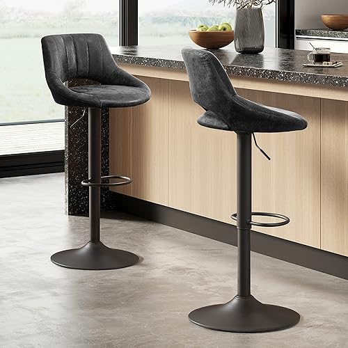 Miniatura 7 de Volans Juego de 4 taburetes de bar giratorios, modernos taburetes de bar ajustables de mediados de siglo, sillas de altura de mostrador con asientos