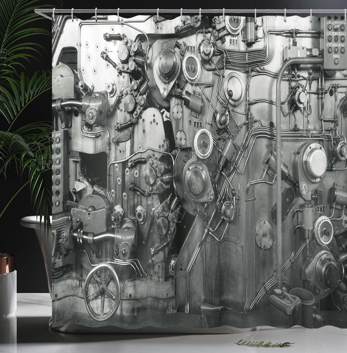 Ambesonne Industrial Shower Curtain, Modern Times Detail of Rusted Machine in Factory Physical Equipment Process, Cloth Fabric Bathroom Decor Set with Hooks, 69" W x 70" L, White Black