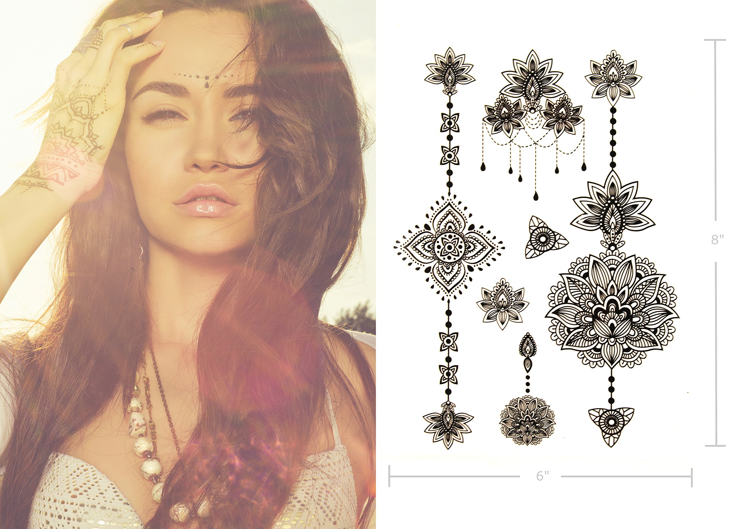 Buy Terra Tattoos Black Mehndi Inspired Temporary Tattoos 50+ Henna