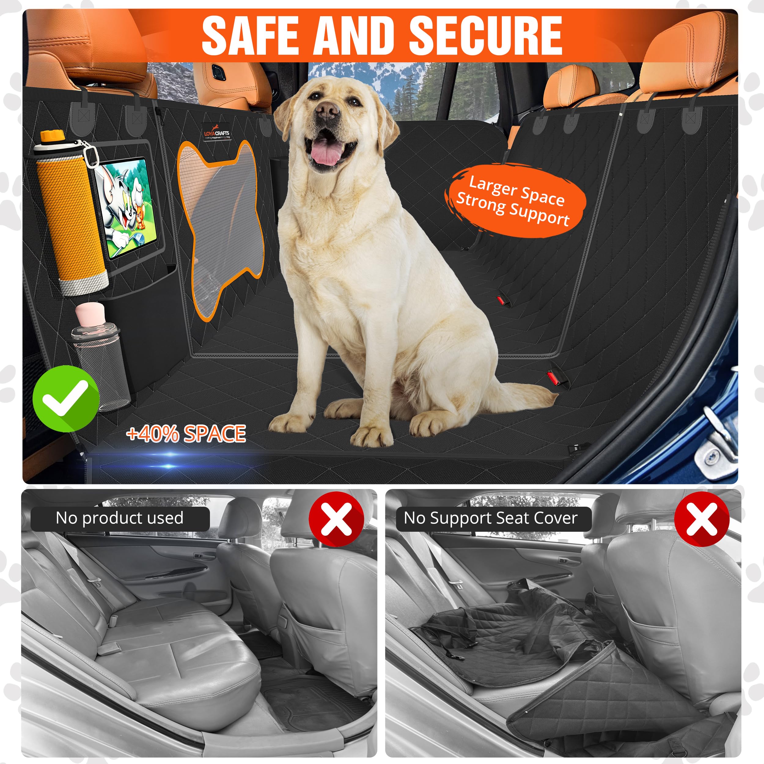 Extensor de asiento trasero para mascotas, hamaca de tela 600D con parte inferior dura para asiento trasero de coche, soporta 500 libras, impermeable, funda de asiento trasero de coche para perros con