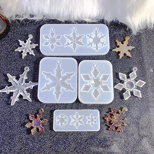 Miniatura 7 de Woohome Juego de 18 piezas de resina de silicona de copo de nieve, 6 piezas de copos de nieve de hoja de arce molde de fundición de resina para