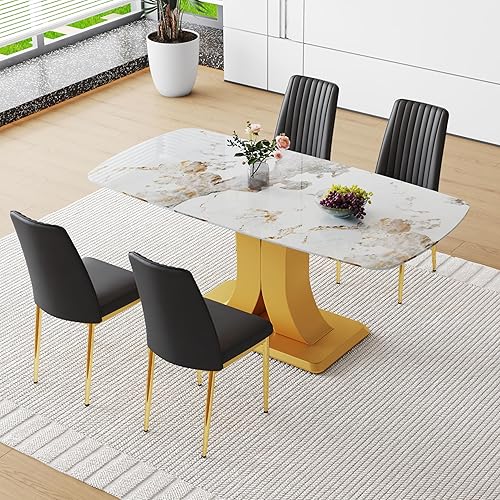Miniatura 4 de Sillas de metal negro, juego de 4 sillas de comedor modernas con piel sintética y patas cromadas con respaldo alto para Comedor para comedor,