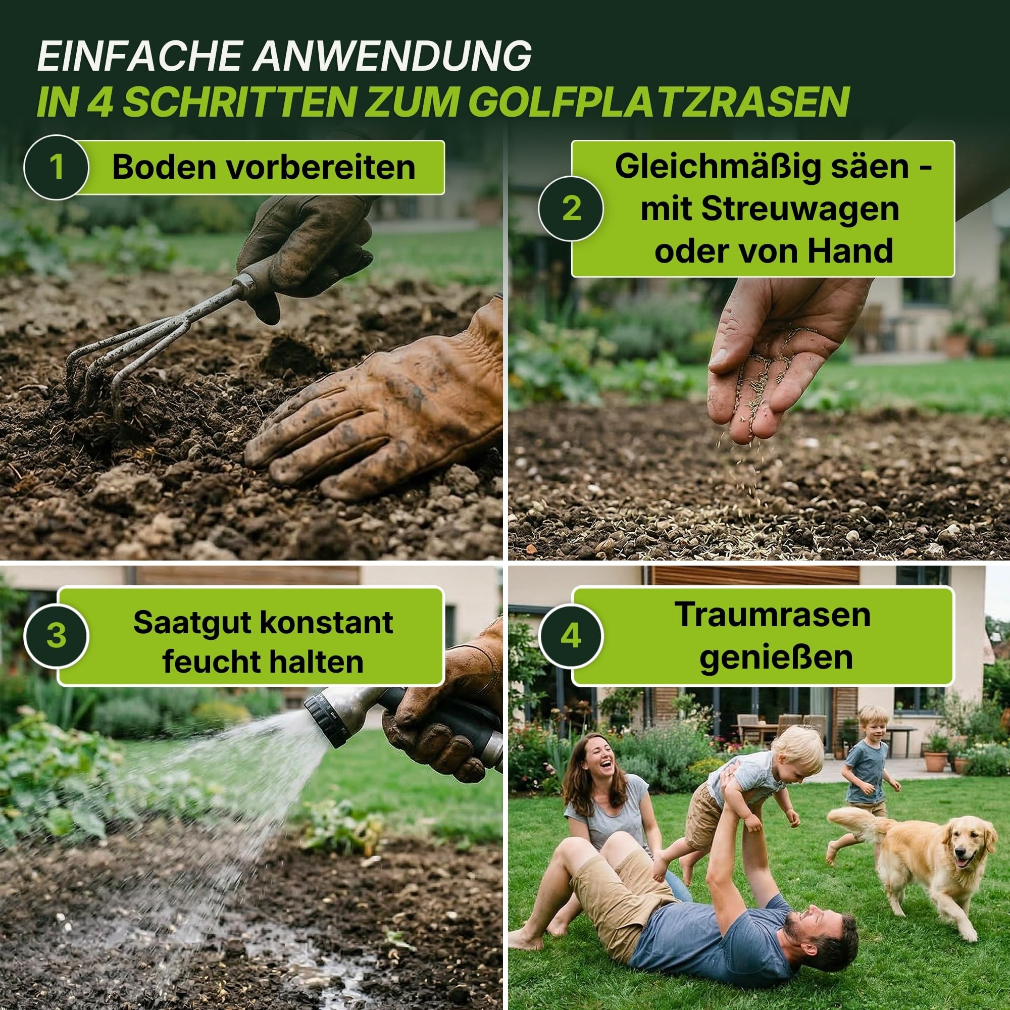 Terrauno - Rasensamen schnellkeimend I Nachsaat Rasen I Extrem hohe Keimrate I 1 kg für 50 m² I Rasensamen trockenresistent zur schnellen Lückenschließung I Rasennachsaat RSM Qualität