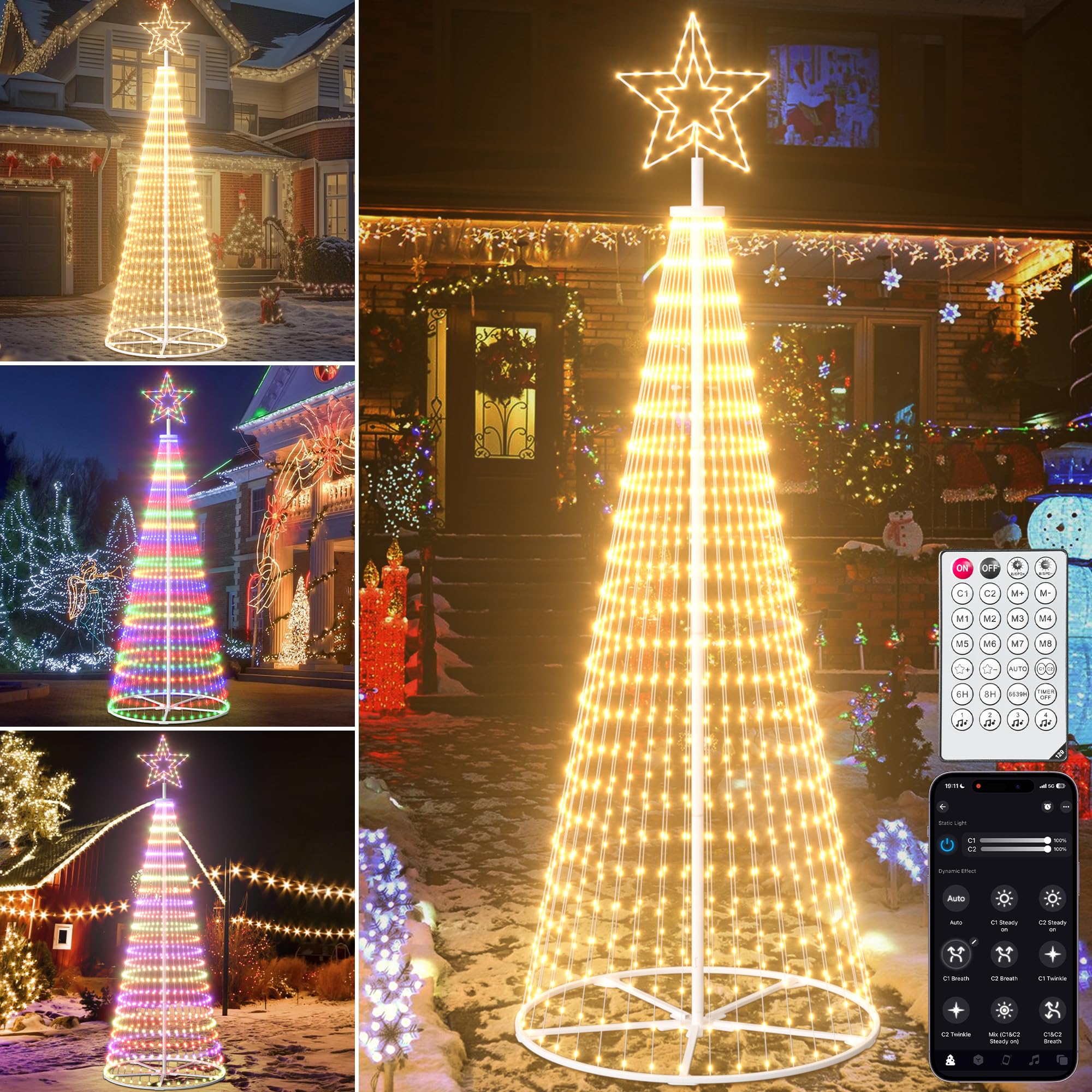 3,6M LED Weihnachtsbaum Metall Außen, Weihnachtsdeko Lichterbaum Outdoor - 660 LEDs mit Stern, App & Fernbedienung, Dimmbar, Timer, IP44 Wasserdicht - für Garten, Rasen (Warmweiß)