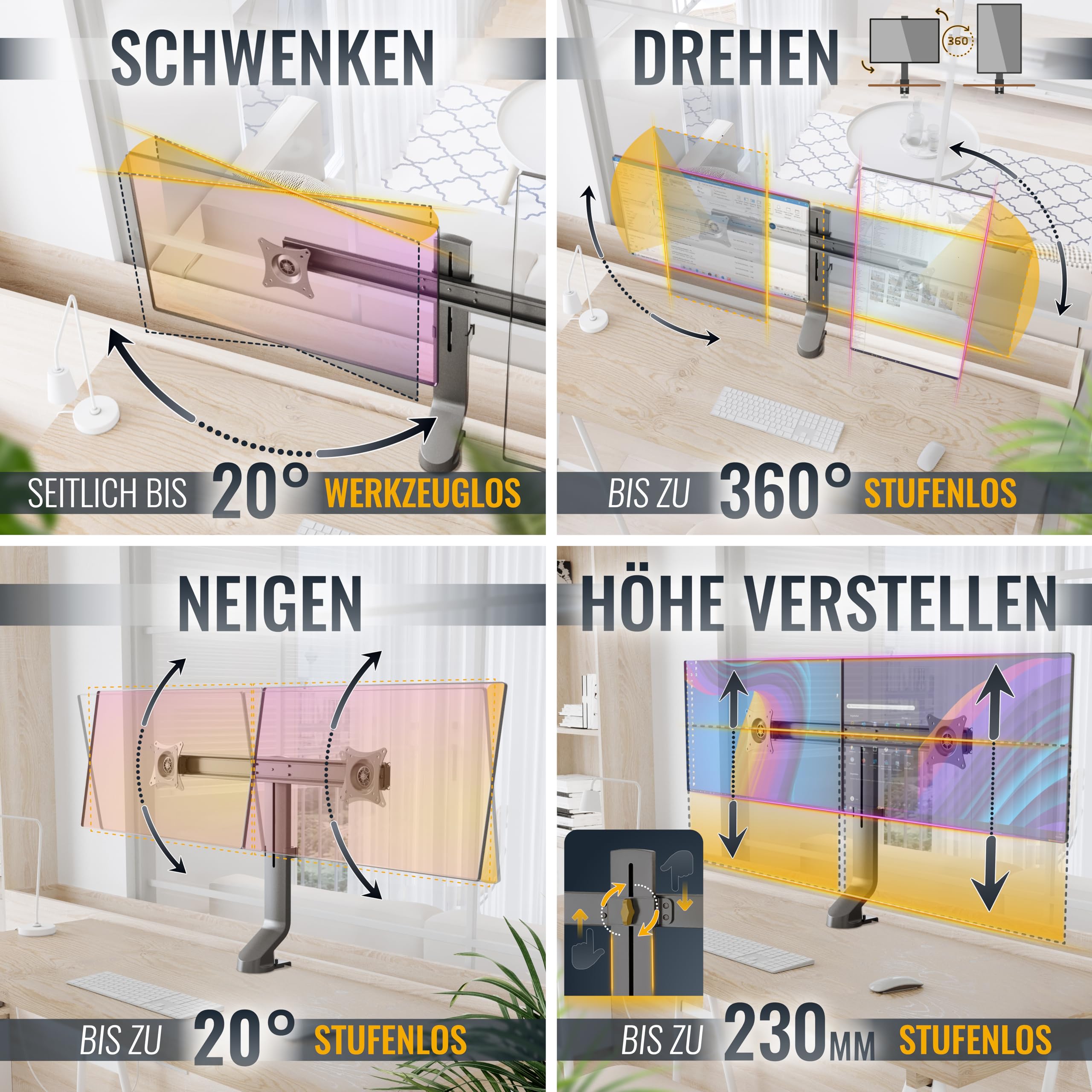 RICOO Monitor Halterung 2 Monitore Bildschirmhalterung ergonomische Dual Monitor-Arm Monitorhalterung Ständer Arme für 13-27 Zoll Bildschirm TS3811 Stand Tischhalterung Monitor-Halter