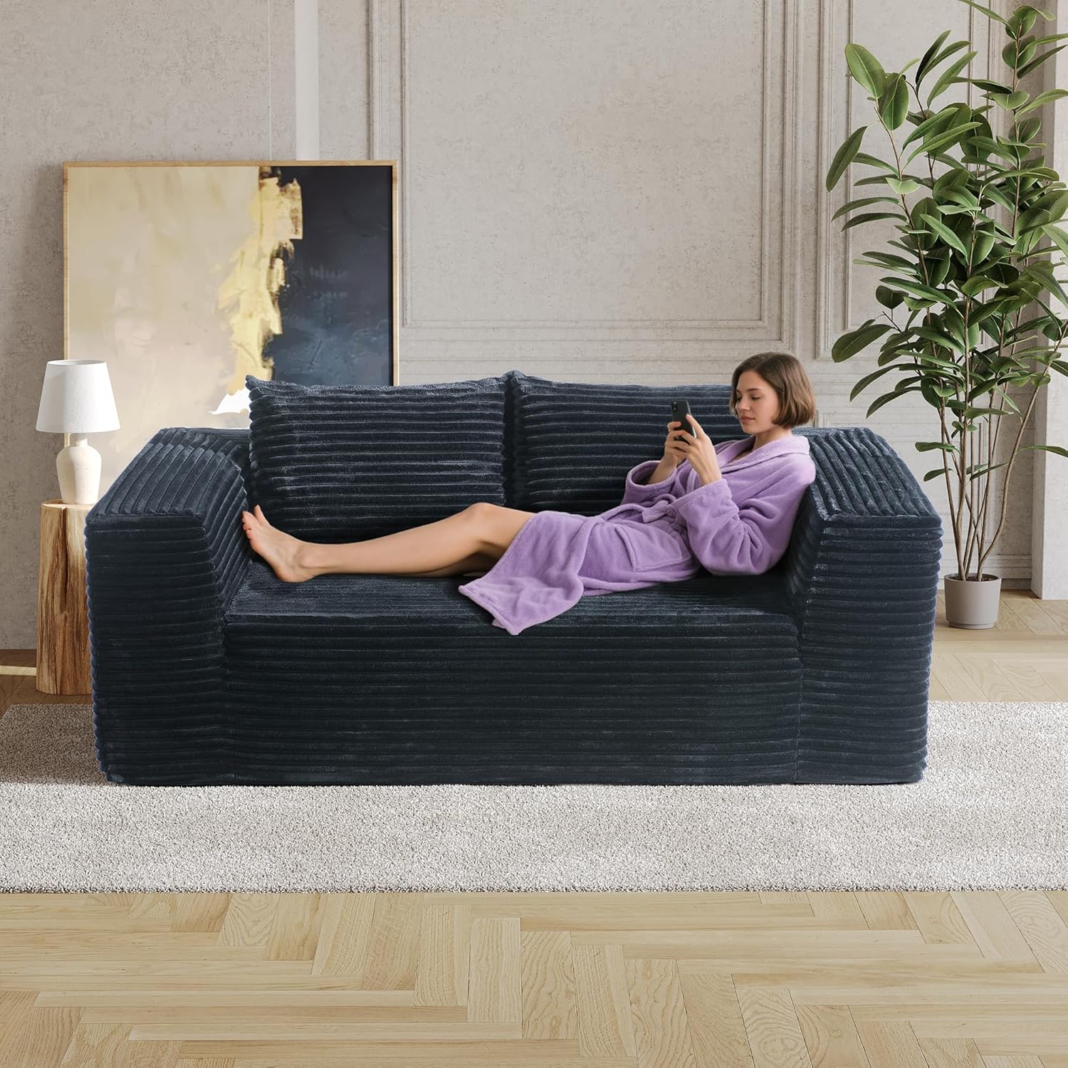 Sofa, 71" Loveseat Sofa-in-a-Box, Deep Seat Couch, No Assembly Required, Comfy Plush Corduroy for Living Room, Bedroom, Office