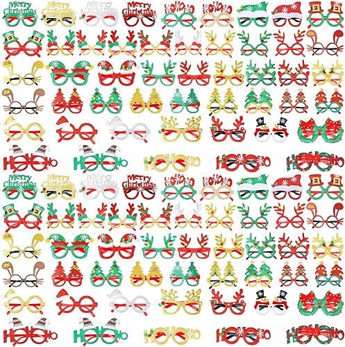 Jerify 100 pares de gafas con purpurina para fiestas de Navidad, gafas creativas y divertidas para disfraz de Navidad a granel para adultos y niños,