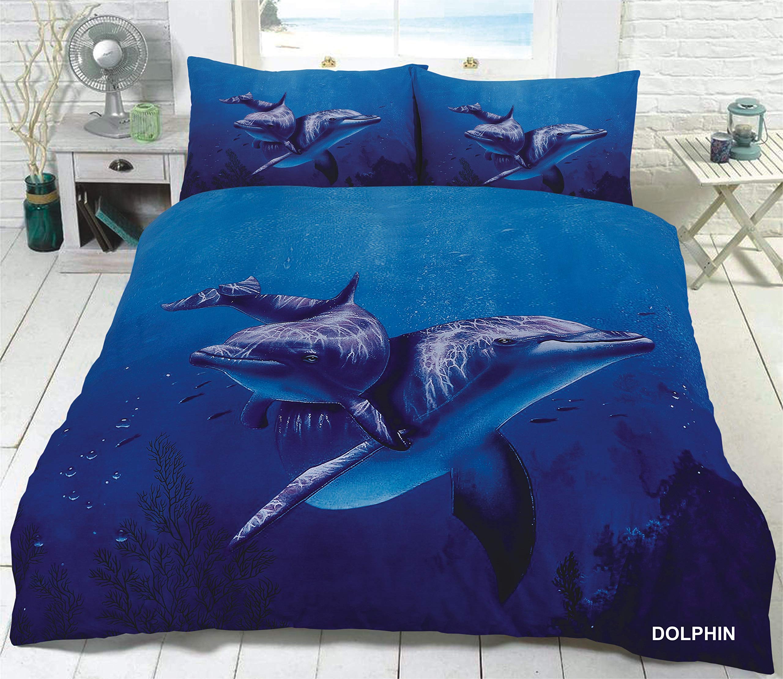 Northern Luxe Dolphin 3D Animal Effect For Childrens And Adults Printed Duvet Cover Set With Pillow Cases Quilt Bedding Set (, King)