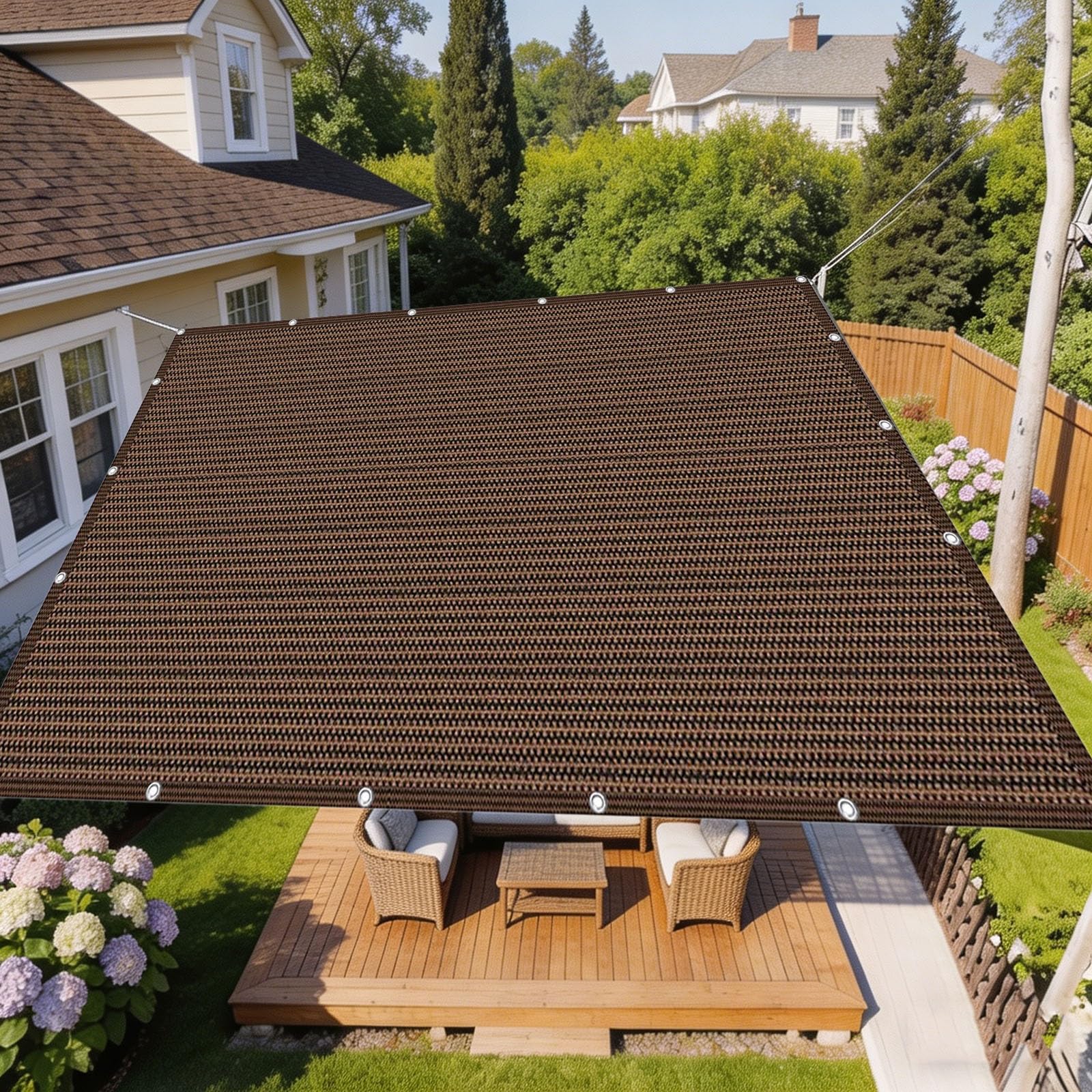 Filet d'ombrage extérieur en HDPE marron pour rafraîchir votre terrasse et patio