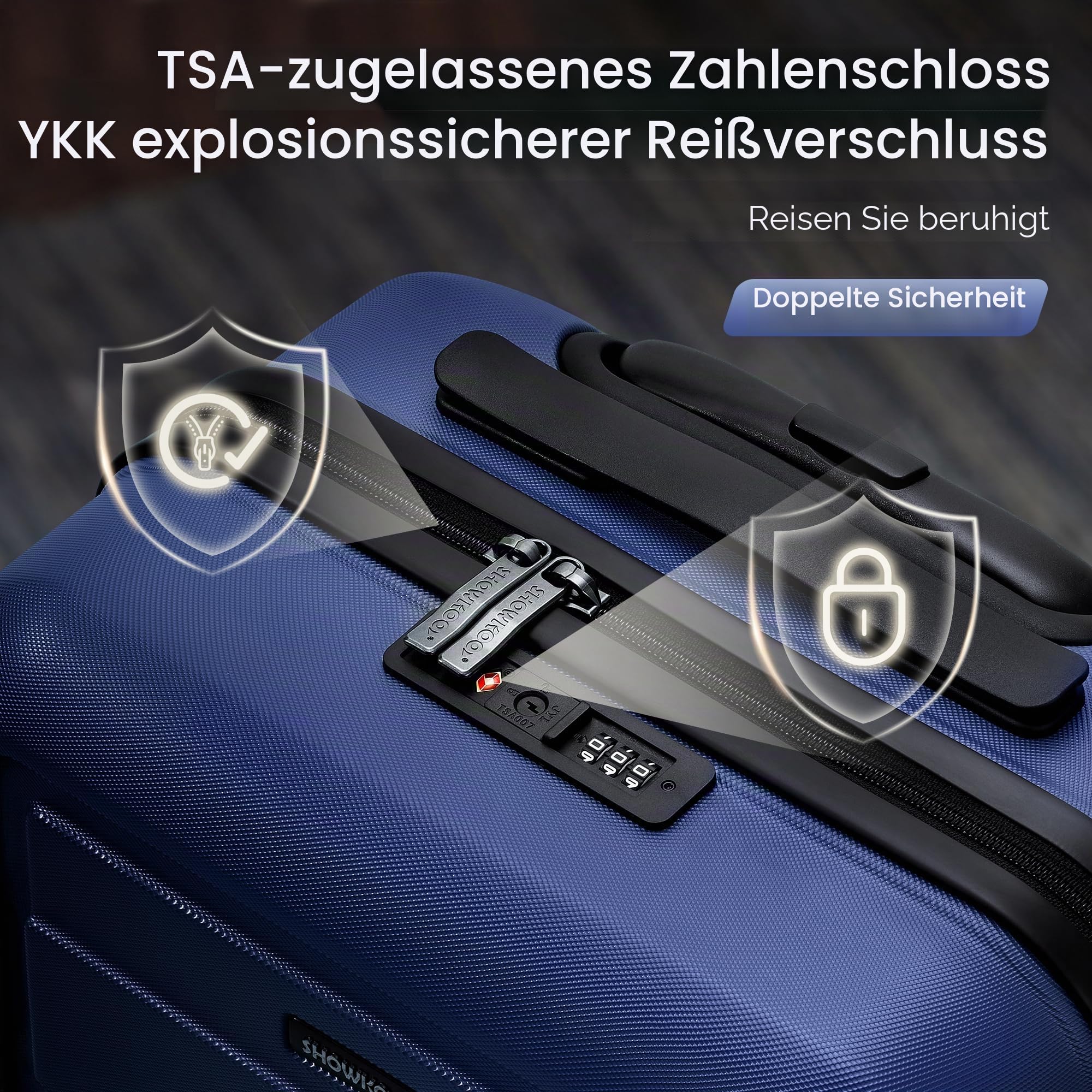SHOWKOO Kofferset 3 Teilig Hartschale Leicht ABS+PC Erweiterbar Reisekoffer Haltbar Trolley Handgepäck Sets mit TSA Schloss und 4 Rollen (M L XL -Blau)