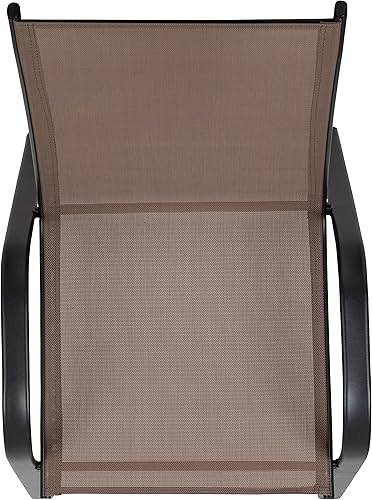 Miniatura 7 de EMMA + OLIVER Paquete de 5 sillas apilables para exteriores color marrón con material Flex Comfort y marco de metal