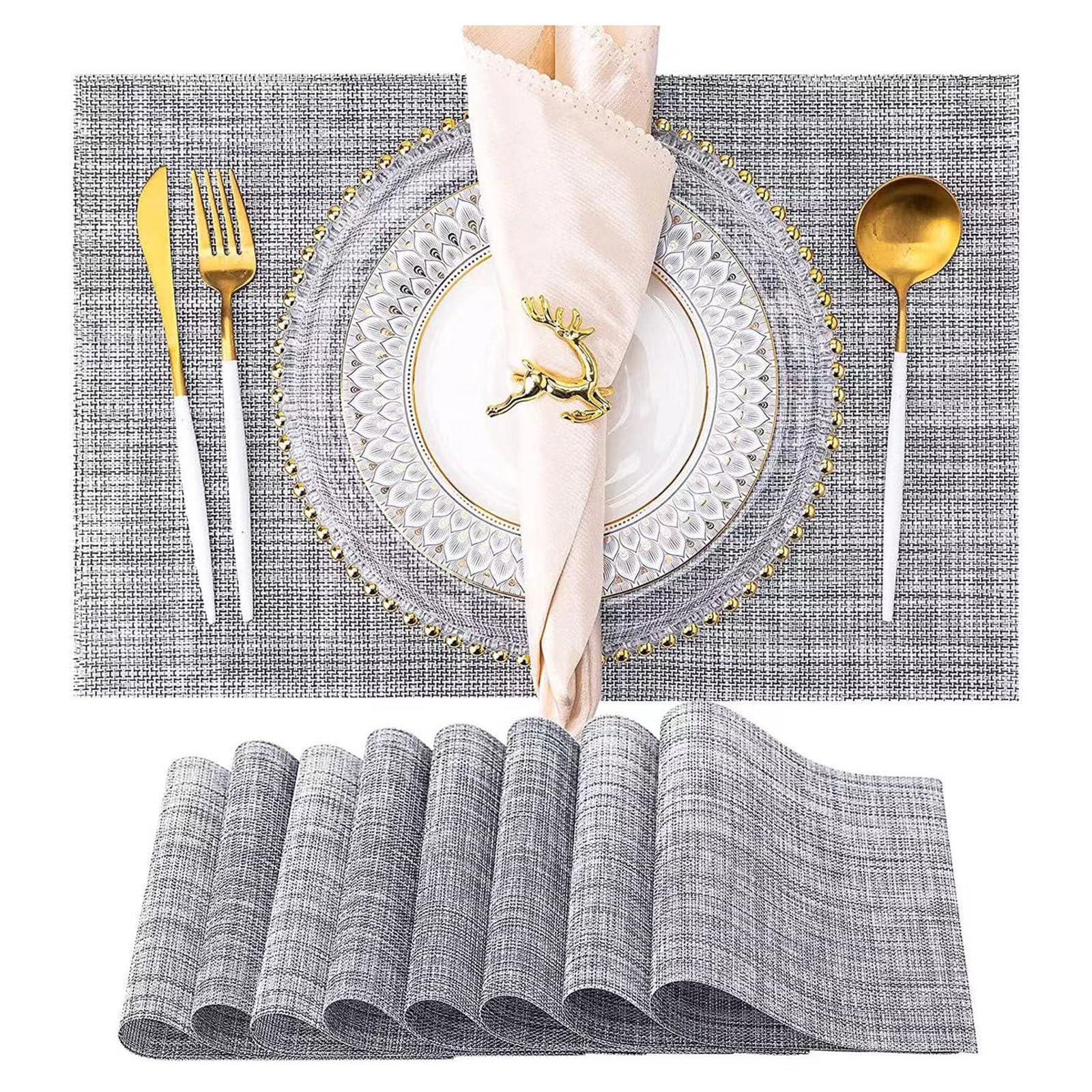 Set de table PU en cuir beige et gris 42x30 cm imperméable pour cuisine lot de 6