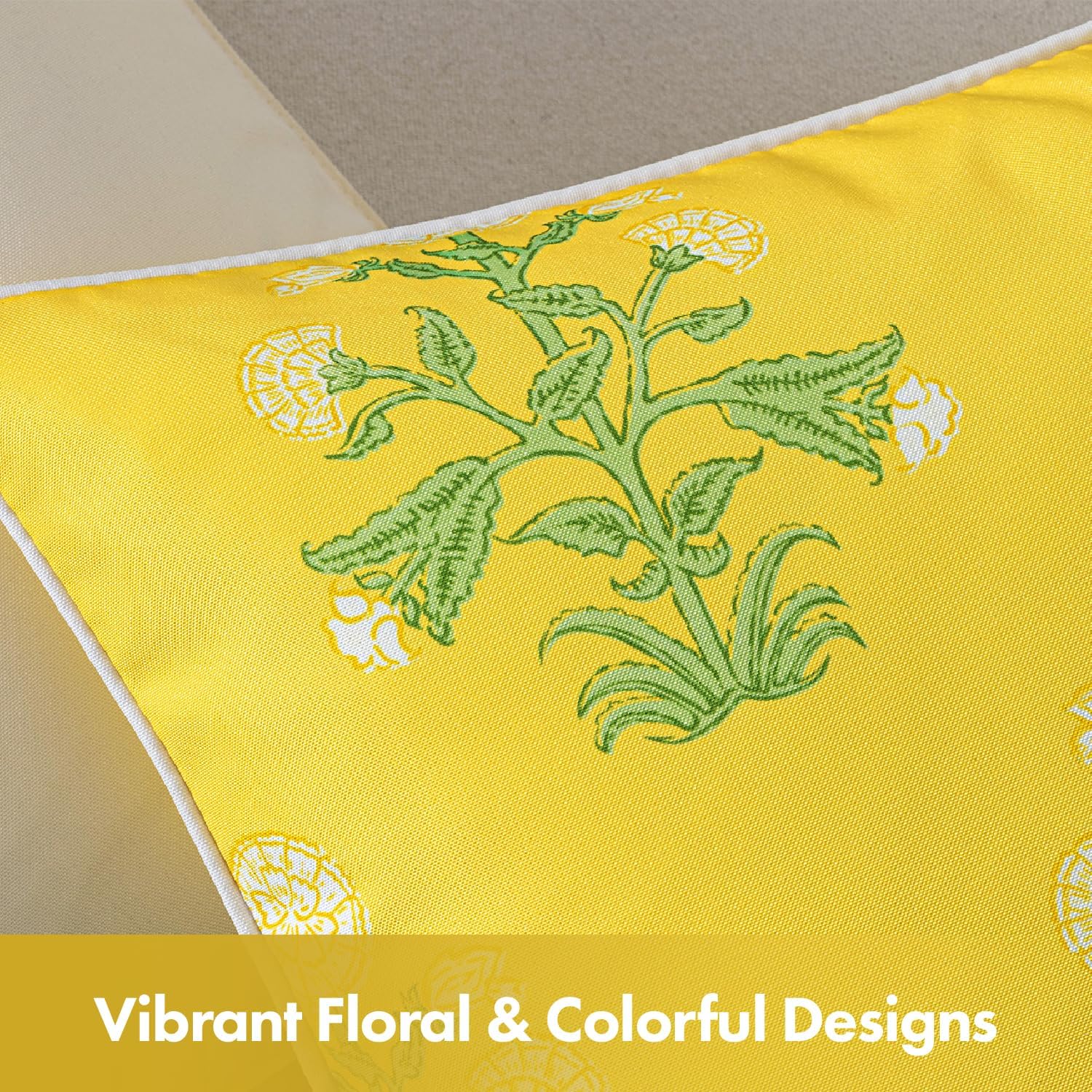 MIULEE Decorative Floral Outdoor Lumbar Pillow Covers with Inserts Set of 2 12x20,Waterproof Vintage Fade Resistant Patio Throw Pillows with Piping for Spring Summer Garden Couch Sofa,Yellow