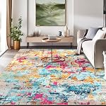 9x12 Area Rug for Living Room, Boho Abstract Washable Non-Slip Bedroom Rug, Ultra-Thin Soft Large Area Rug for Bedroom Dining Room (Colorful Multi, 9'x12')
