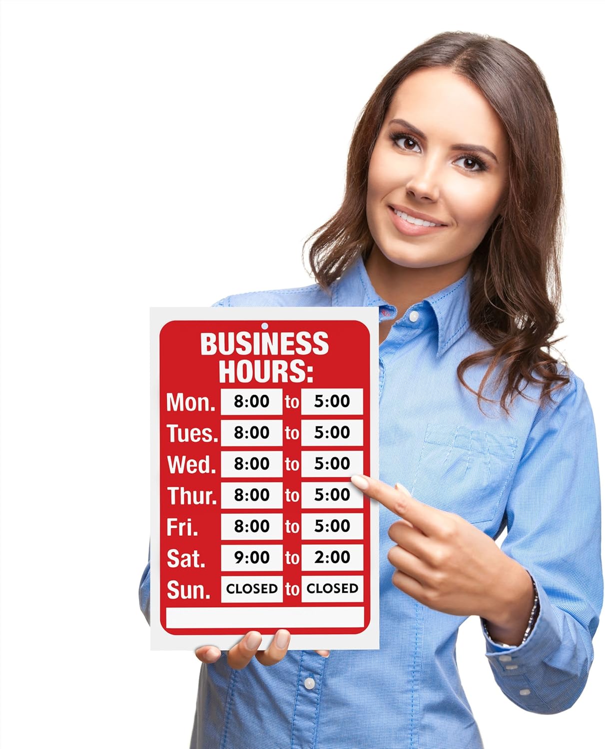 ASSURED SIGNS Open Signs, Business Hours Sign Kit for Glass Door or Window - Bright Red and White Colors - 10 Pack - 7.7 x 11.7 Inch - Includes 4 Adhesive Pads and Number Sticker Set - Ideal Hours Of Operation Signs for Business, Store or Office