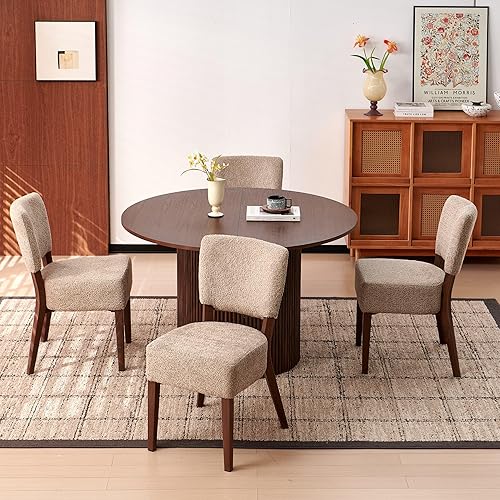 Miniatura 8 de Juego de 2 sillas de comedor tapizadas, modernas sillas de cocina apilables de tela de mediados de siglo con patas de metal de grano de madera de