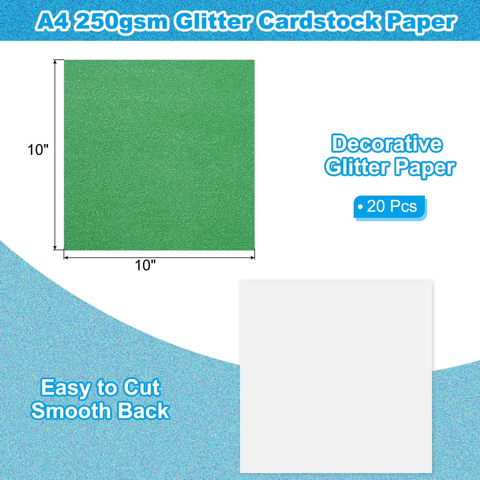 PATIKIL 20 Sheets Green Glitter Cardstock 10 x 10 in - Image 2