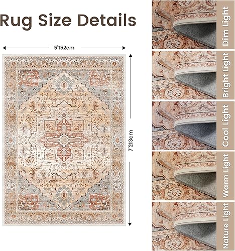 Miniatura 53 de Rugland Alfombras de área de 8 x 10, alfombra lavable resistente a las manchas, alfombras antideslizantes para sala de estar, alfombras tribales