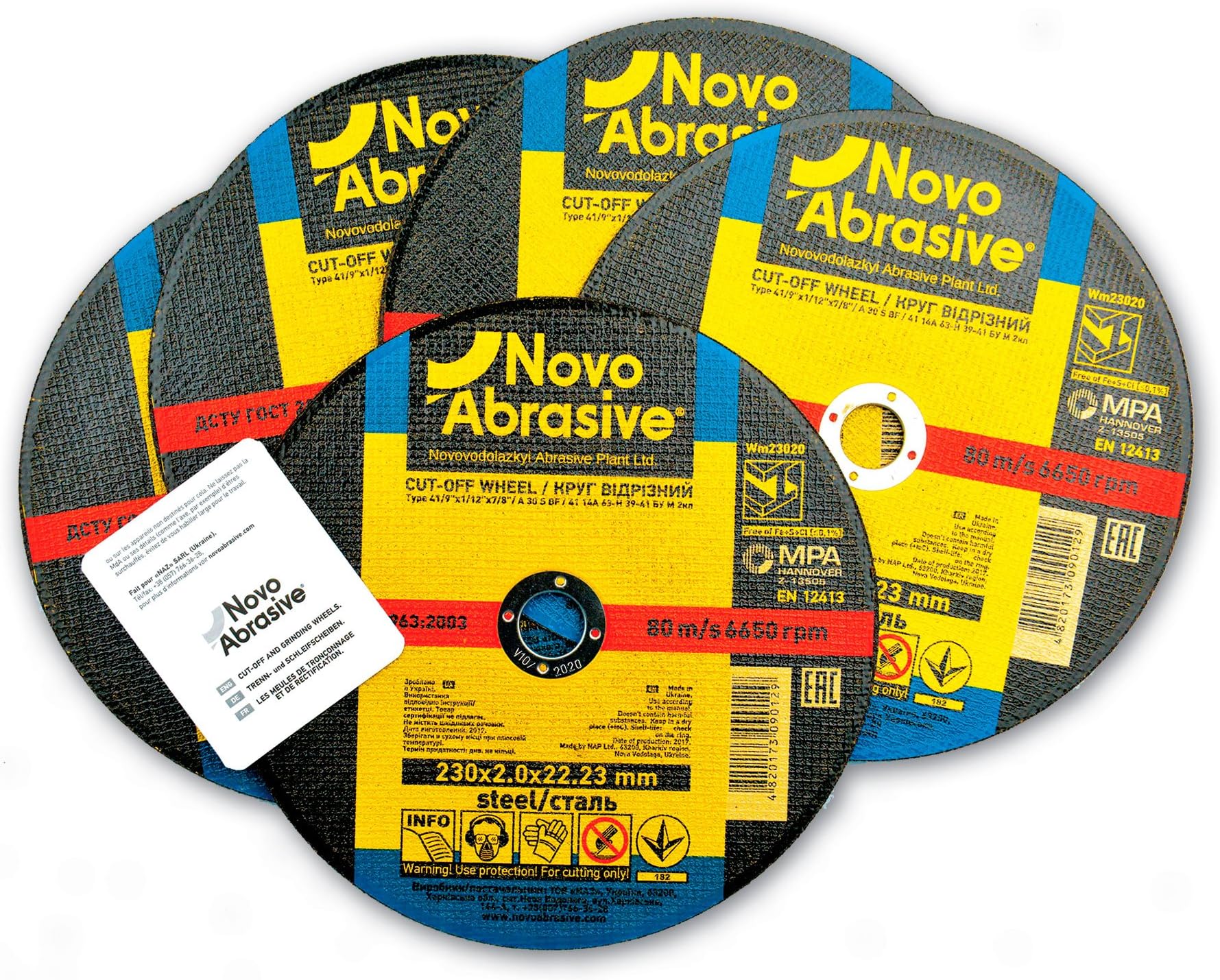 NOVOABRASIVE Cutting Discs 230 x 2.0 x 22.2 mm For Metal, Stainless Steel, Steel and Non-Ferrous Metals, Pack of 5 pcs