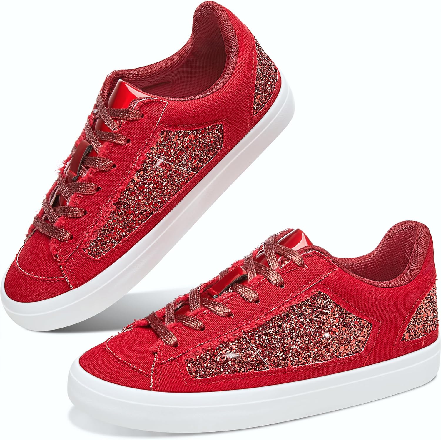 Obtaom Women Glitter Sneakers - Comfortable Lace Up