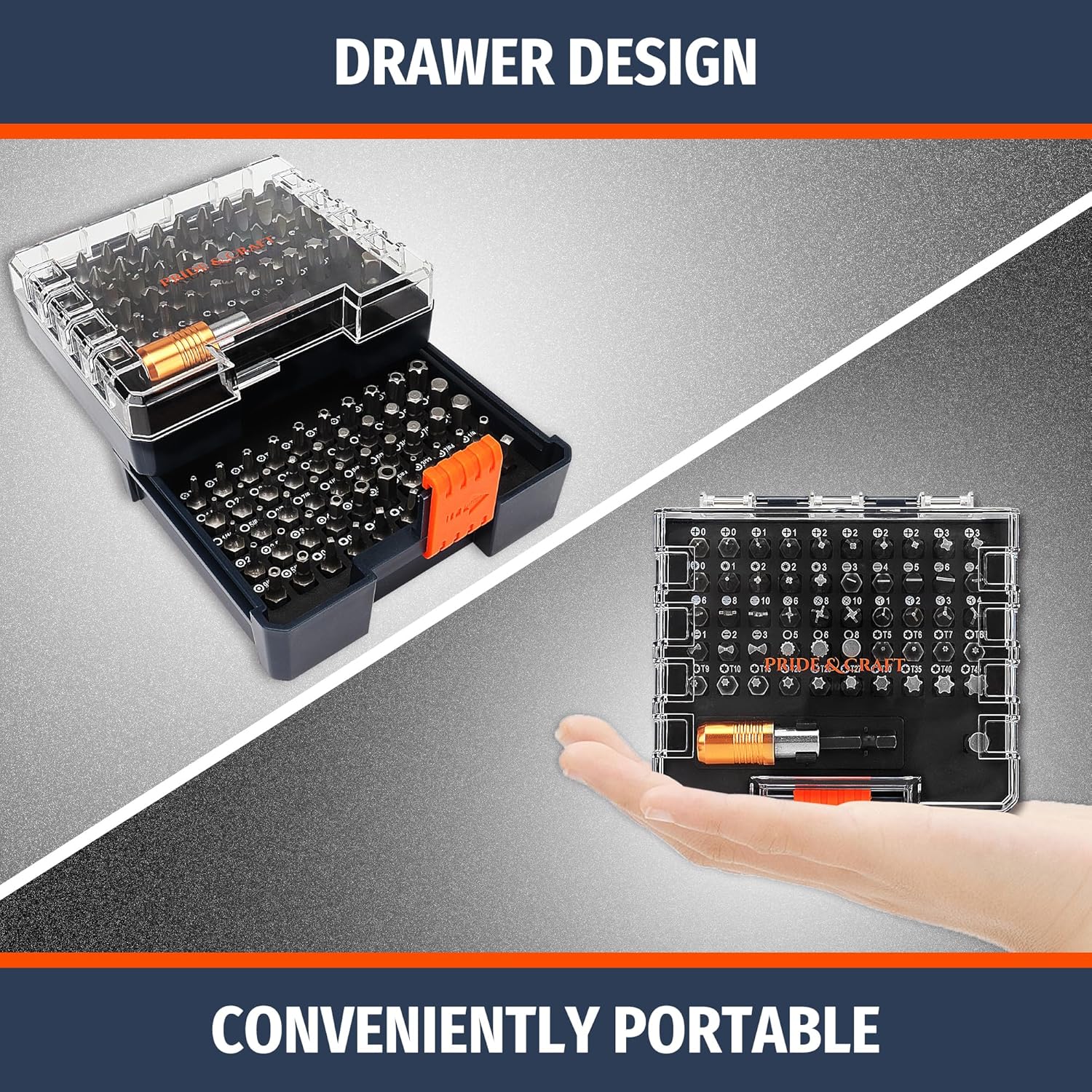 PRIDE&CRAFT 102PC Screwdriver Bits Set With 1/4'' Quick Release Bit Holder, Premium Security Screwdriver Bit Set, Magnetic Drill Bit Holder