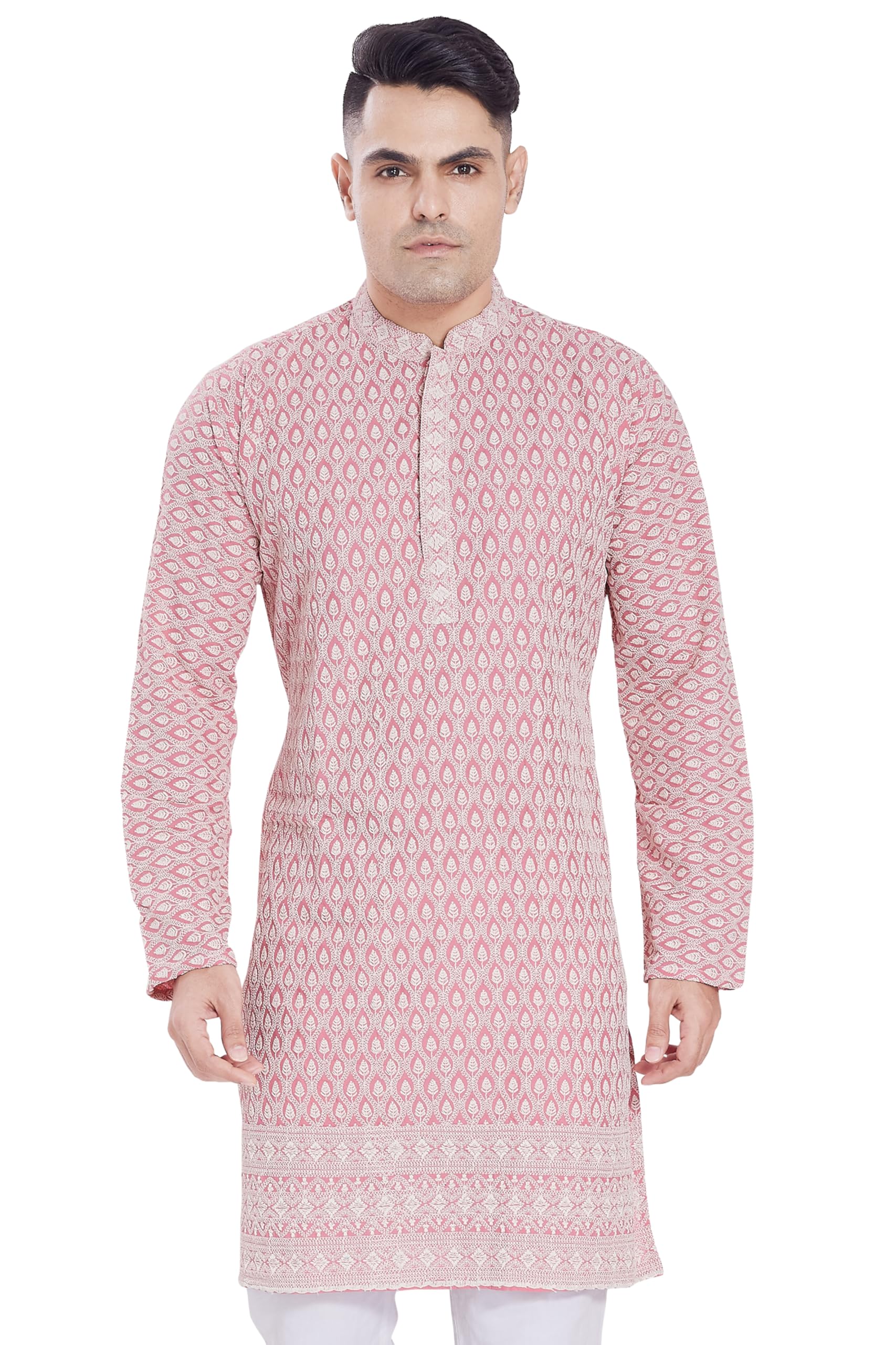 Divisive Men's Thread Embroidered Cotton Blend Only Slim Fit Kurta (Dkrt164_Xl_Gajari)
